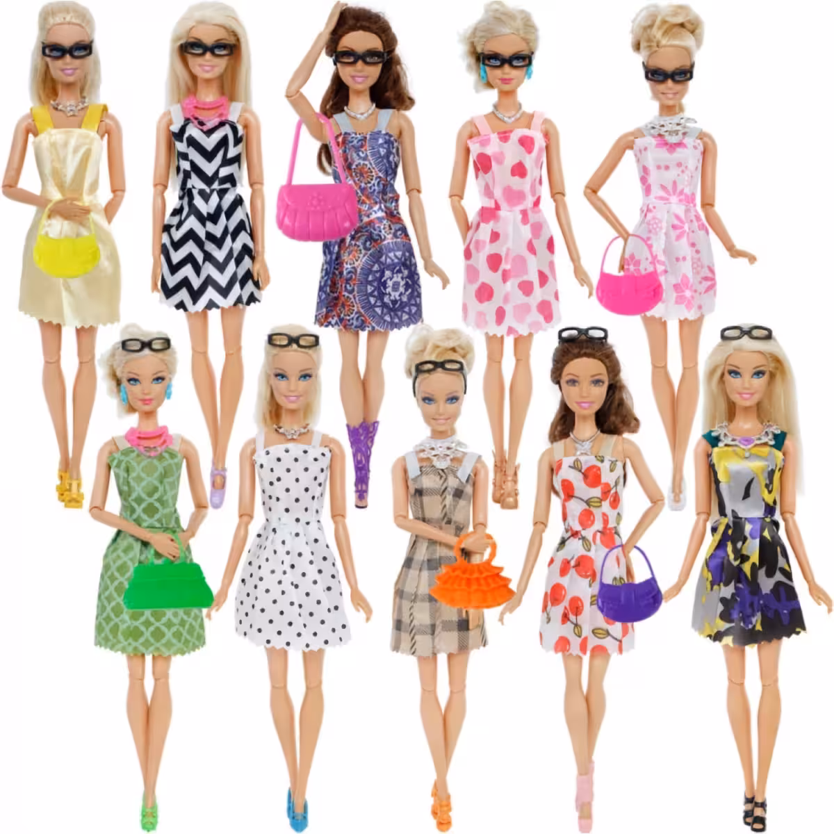 Buty i torby w różnych kolorach dla lalek Barbie