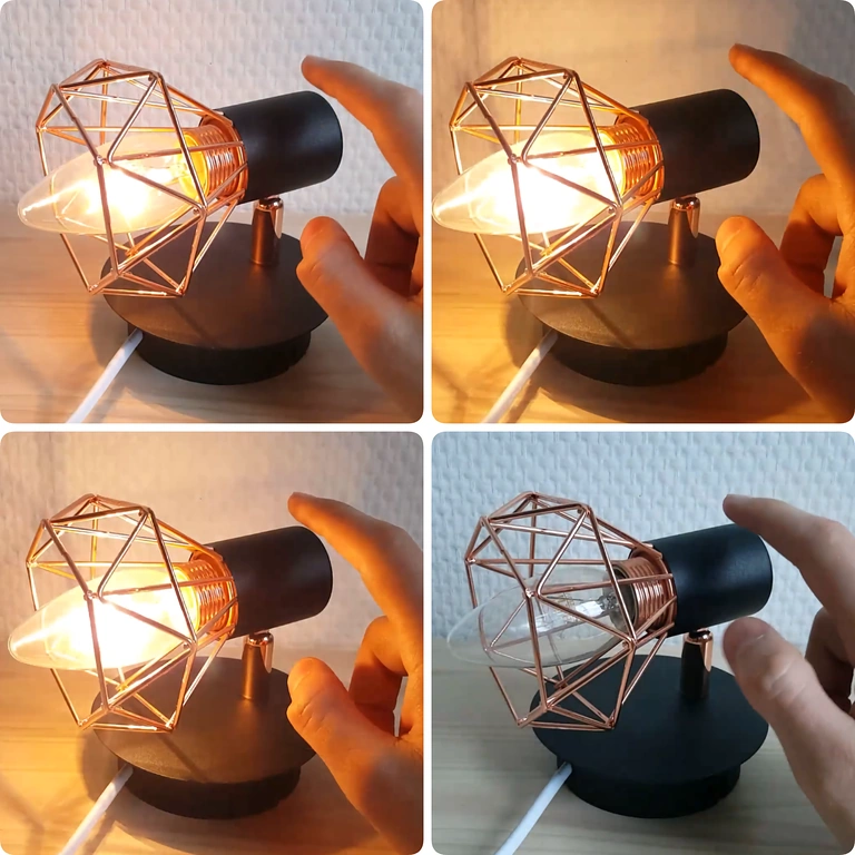 Schemat pokazujący cykl regulacji: OFF → ON → BRIGHTER → MAX → OFF