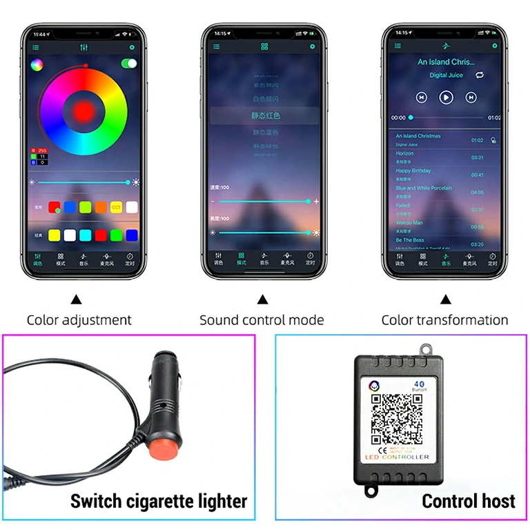 Taśma LED RGB do oświetlenia wnętrza samochodu Elastyczna taśma LED RGB do wnętrza auta