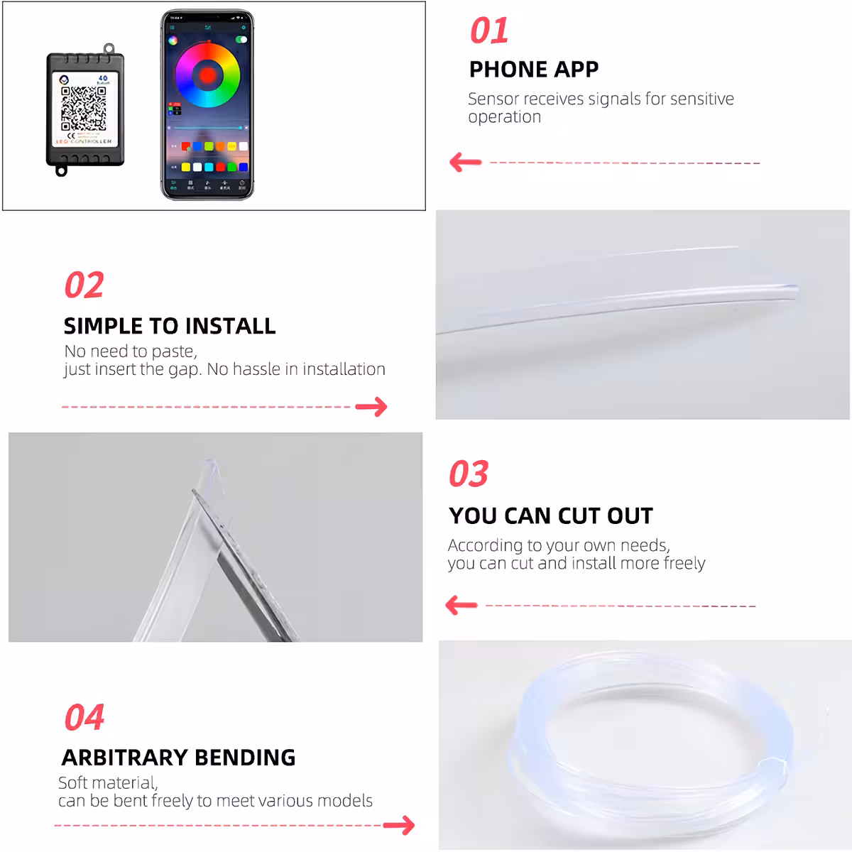 Elastyczny kabel neonowy RGB do dekoracji auta