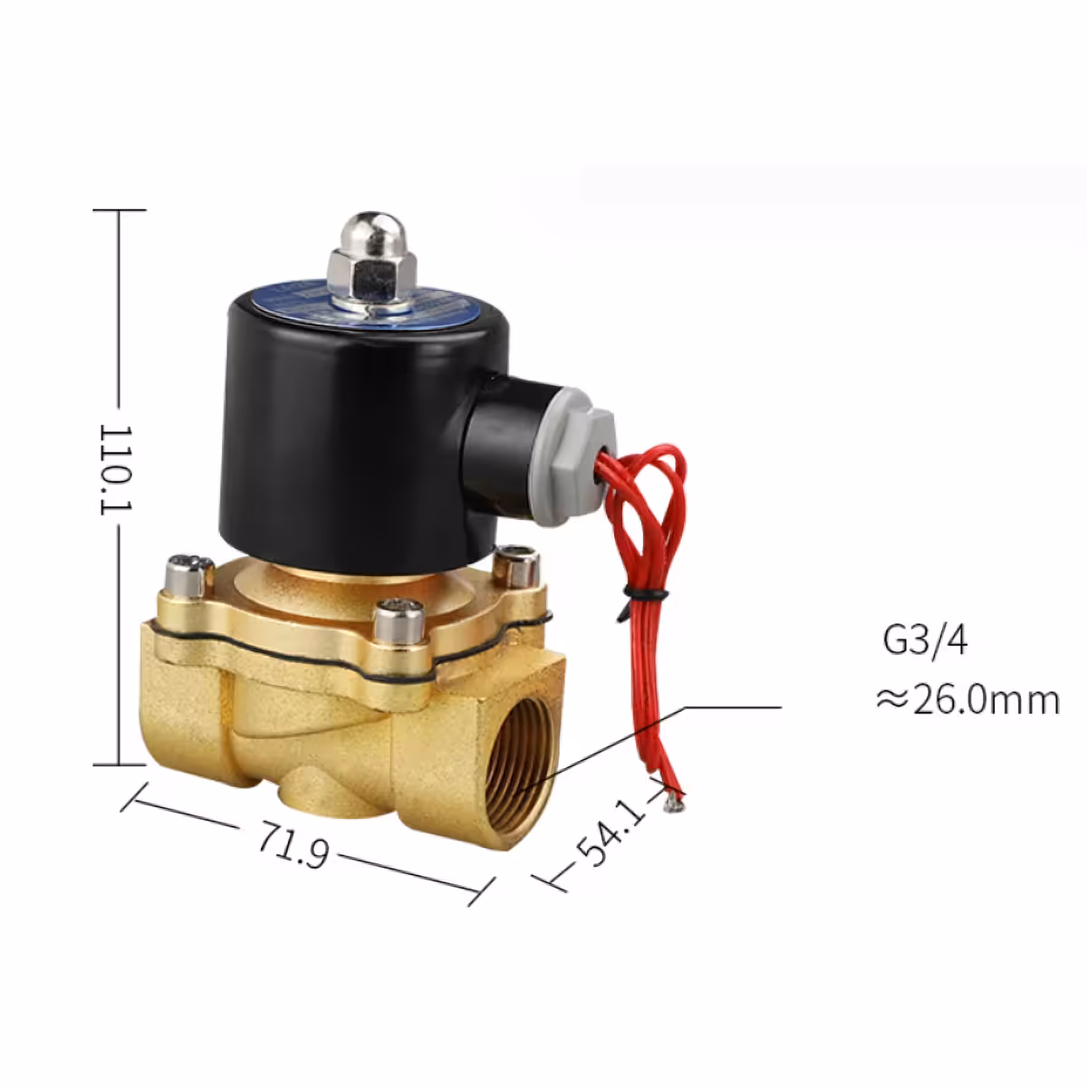 Szczegółowe wymiary elektrozaworu solenoid 220V 3/4 cala