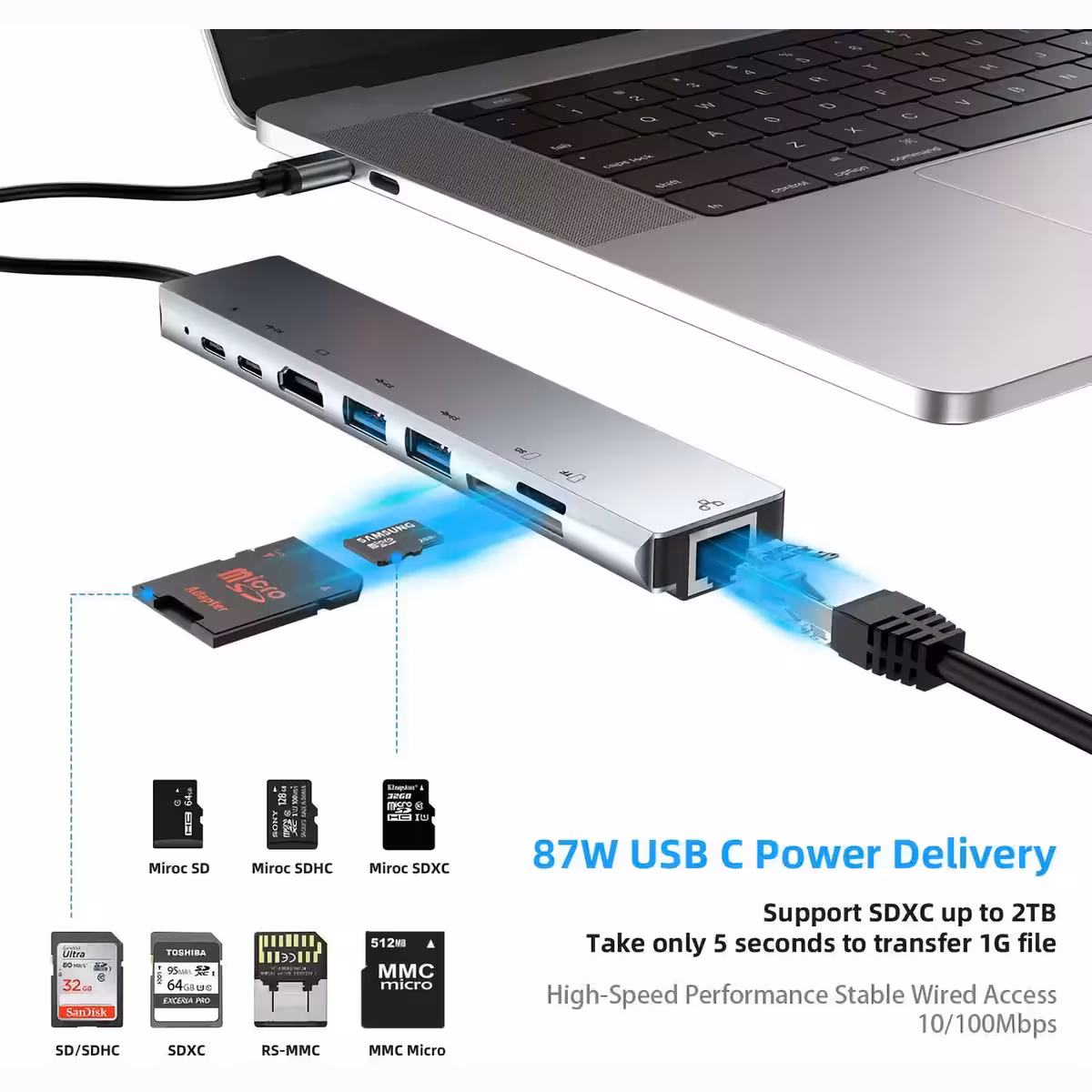 Trwały hub USB-C z aluminium do profesjonalnego użytku