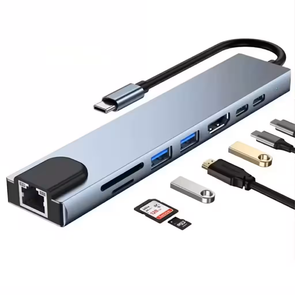 Hub USB-C 8 w 1 z HDMI 4K, RJ45, USB 3.0 i Power Delivery do MacBook, Dell, Lenovo