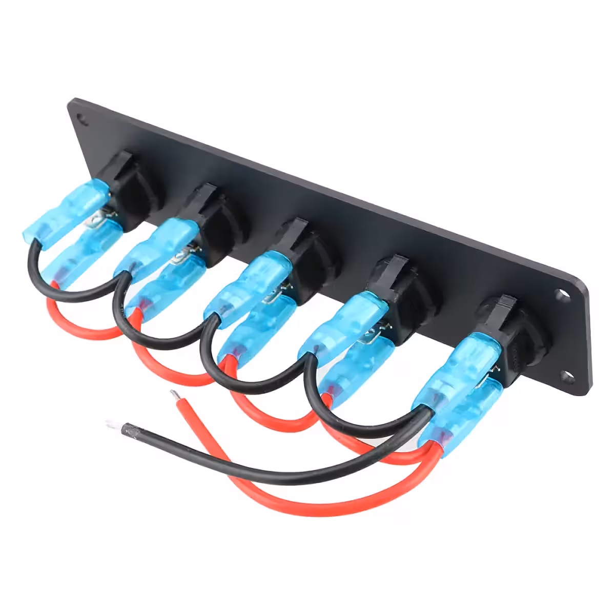 Tył panelu z 5 przyciskami, widoczne połączenia i okablowanie