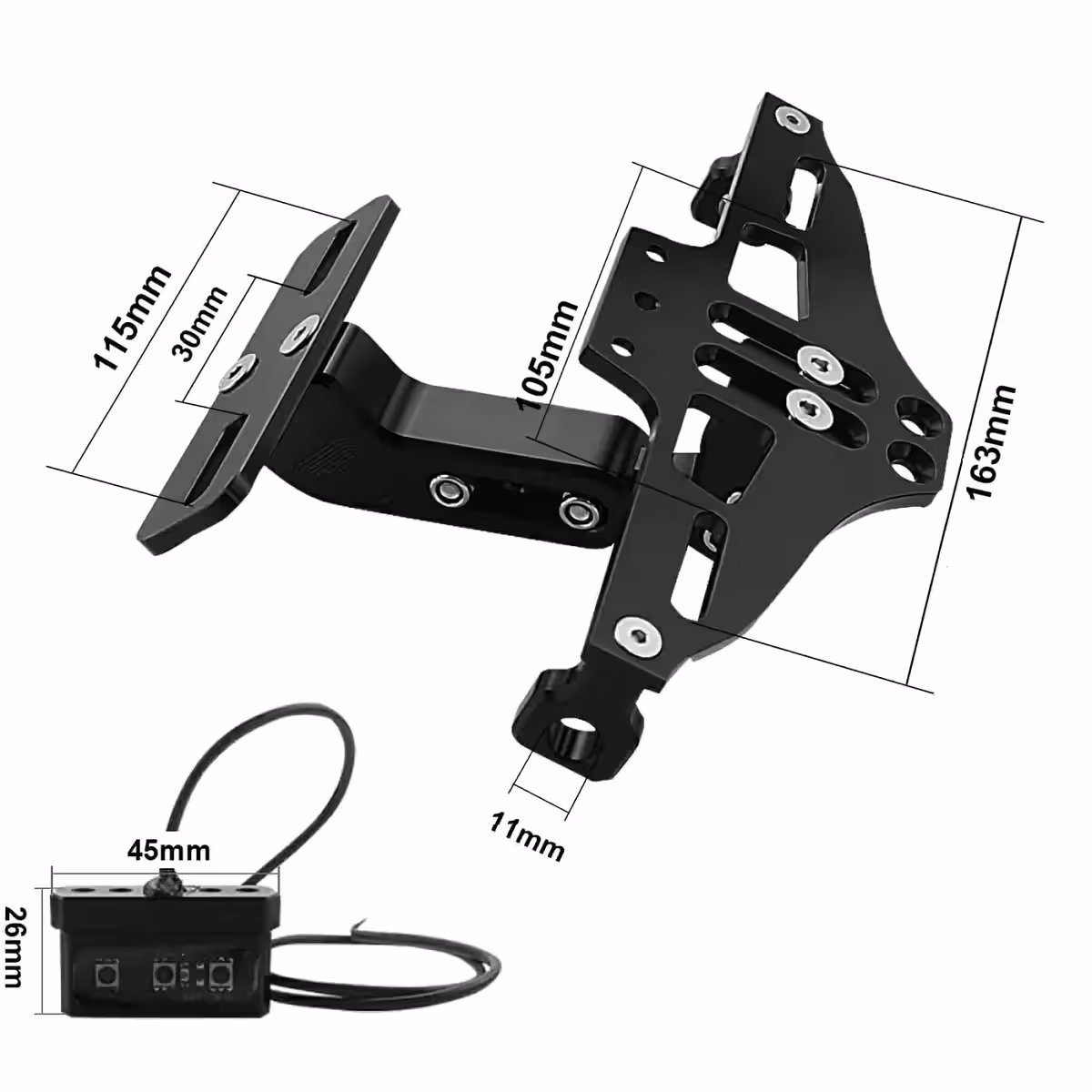 Tylny uchwyt tablicy motocykla z wbudowaną lampą LED