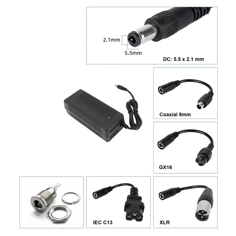 Ładowarka z wtykiem DC 5,5×2,1 mm Ładowarka 36V–42V 3A z wtykiem DC 5.5×2.1 mm, kompatybilna z hulajnogami i rowerami elektrycznymi