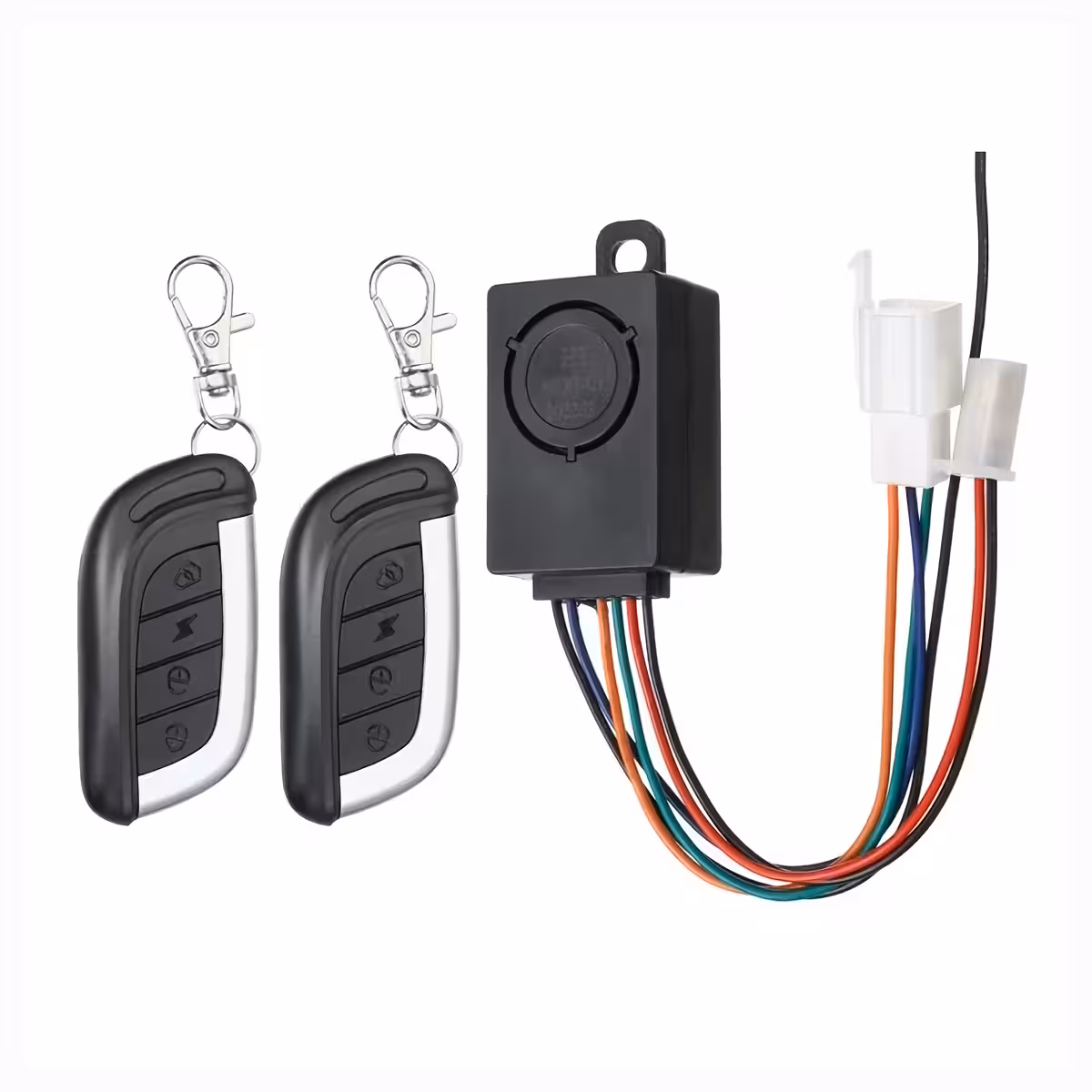 Zestaw zawiera 1 alarm antykradzieżowy i 2 piloty do pojazdów elektrycznych