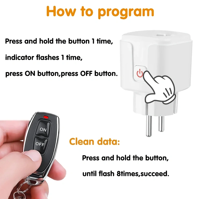 Priză cu telecomandă RF433 ușor de instalat, plug & play