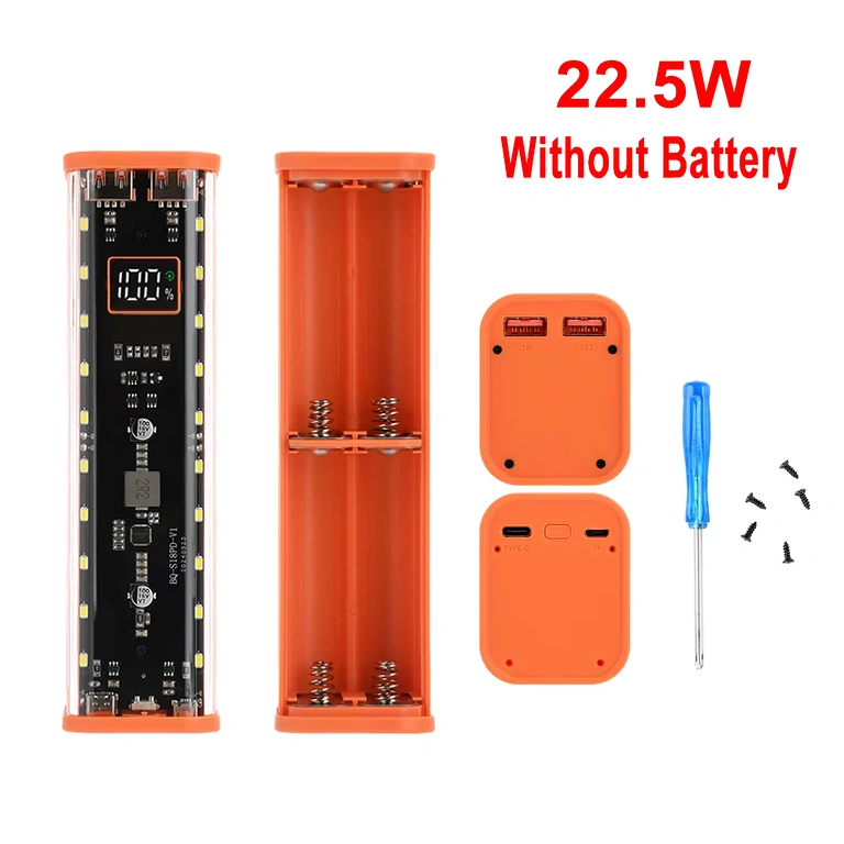 Carcasă power bank 18650 cu porturi USB și Type-C